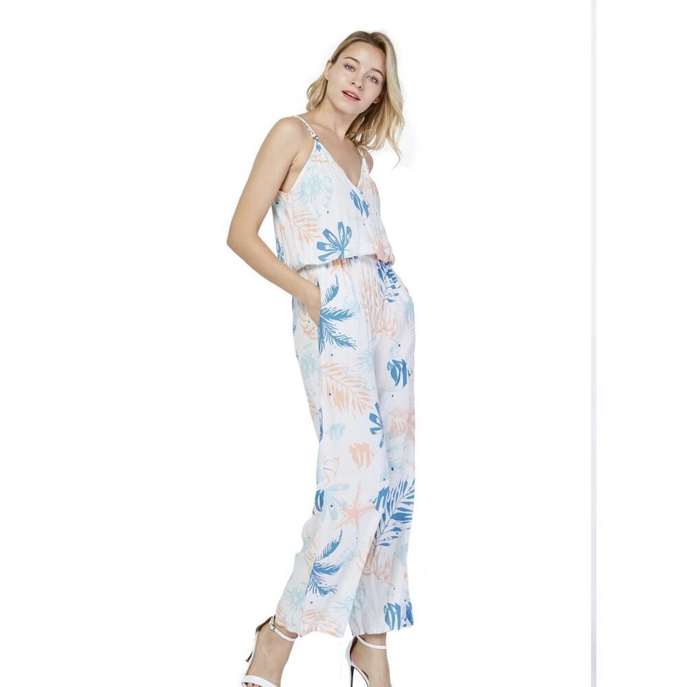 Hawaii Hangover Women’s Jumpsuit Boho Beach Resort White V Neck Wide Leg S NWT